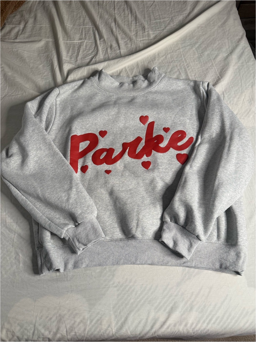 Parke Gray Logo Sweatshirt with Red Script Hearts